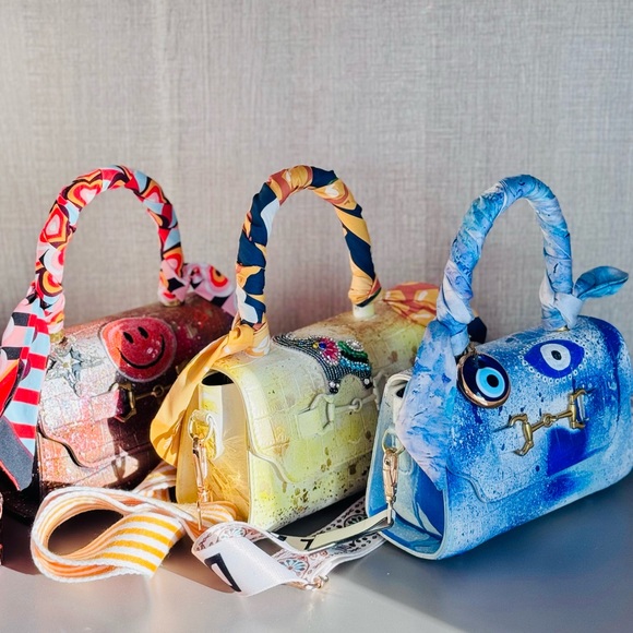 Artistic Crossbody Bag with Evil Eye Design - Picture 10 of 12